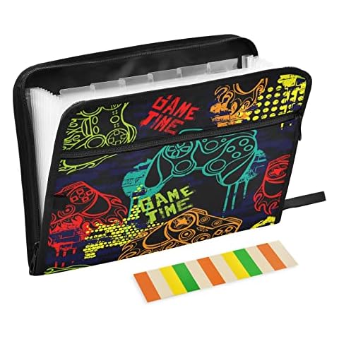 Joysticks Gaming Cool 13 Pocket Expanding File Folder with Labels, Waterproof Accordion File Folder File Organizer Letter A4 Paper for Office School Student Cover