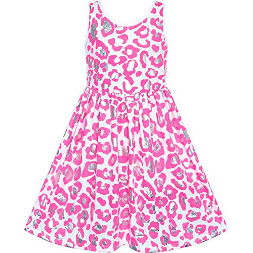 Sunny Fashion Girls Dress Pink Shinning Leopard Casual Sundress Size 4-8