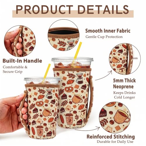 Image of KJQJLY 3 Reusable Iced Coffee Sleeves for Iced Coffee Cups or Drinks Reusable Neoprene Insulated Sleeves for Hot and Cold Drinks from Starbucks, Dunkin, And More (Coffee time)