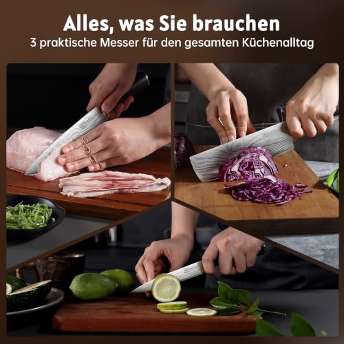 PAUDIN 3-tlg Küchenmesserset, 5Cr15MoV Stahl Pakkaholzgriff Superscharf – Ansicht 6
