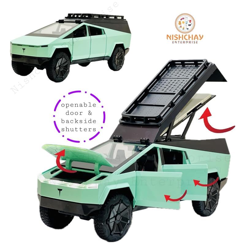 Image of WORASHIPER 1:24 Tesla Cyber Truck Pickup Camping RV Car with Box, Zinc Alloy Pull Back Toy car with Sound and Light for Kids Boy Girl Gift(Colors as Per Stock)