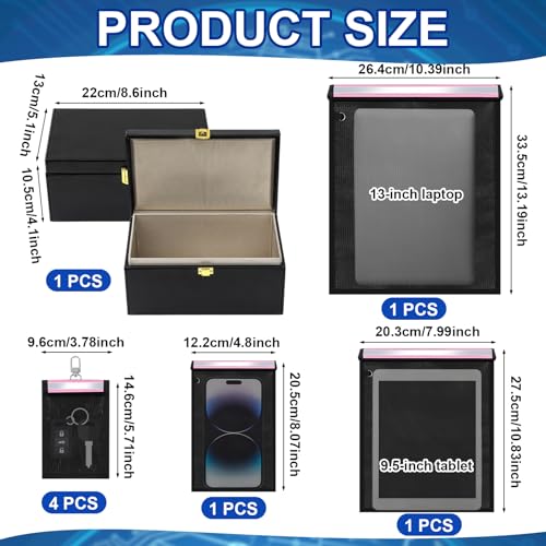 Image of Dansydaisy Key Storage Box & Protective Pouches Set (8 Pack) for Car Key Fob, Phone, Tablet & Wallet - Waterproof, Fireproof Travel Organizer Case, Portable Storage Kit(Pink)