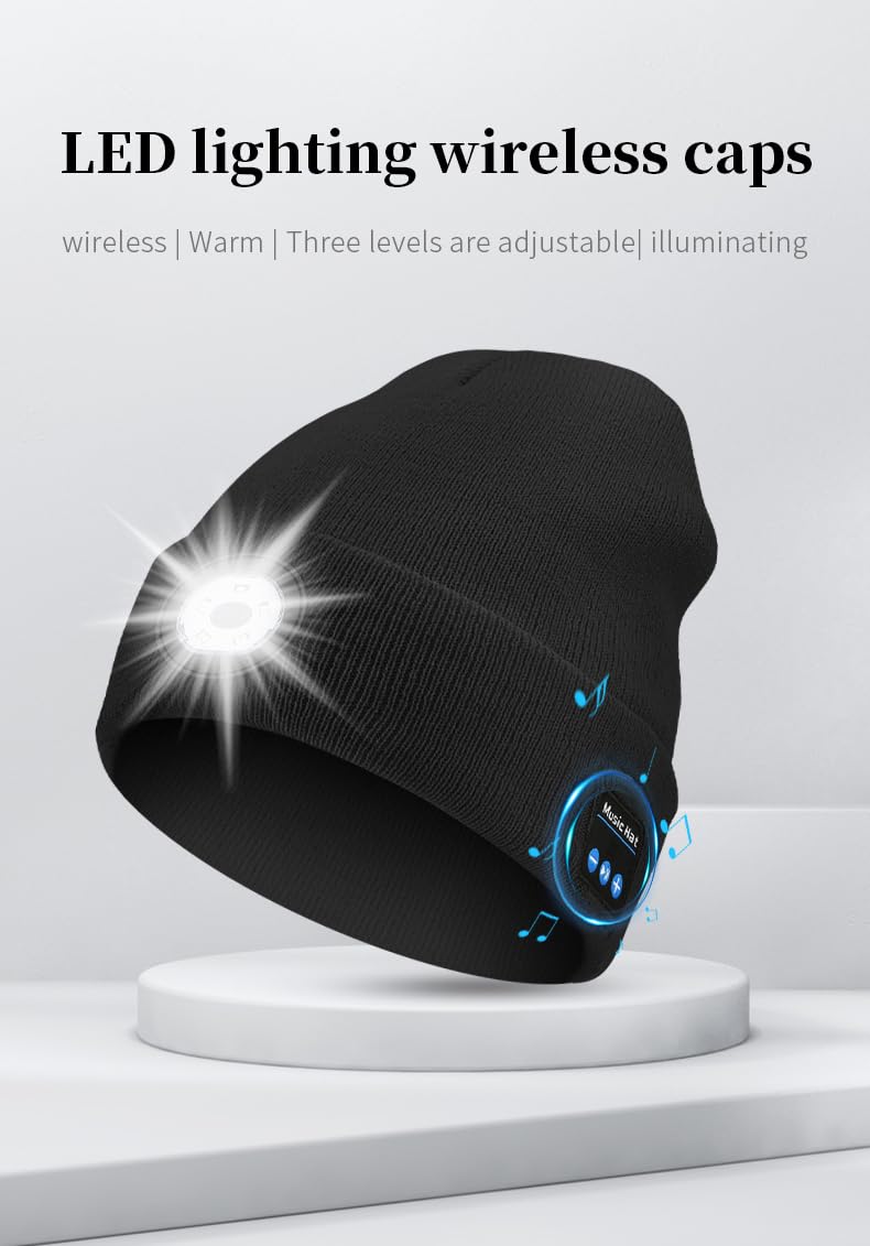 Gorro Bluetooth con luz LED, recargable por USB, gorro de punto linterna frontal manos libres
