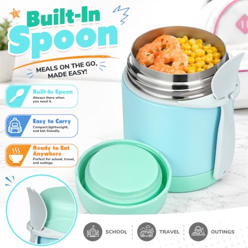 Image of 10oz Soup Thermo for Hot Food Kids,Lunch Thermo Kids Food Jar with Spoon Hot Insulated Food Containers,Leak Proof Stainless Steel Wide Mouth Lunch Thermo Jar for School(Mint-Green)