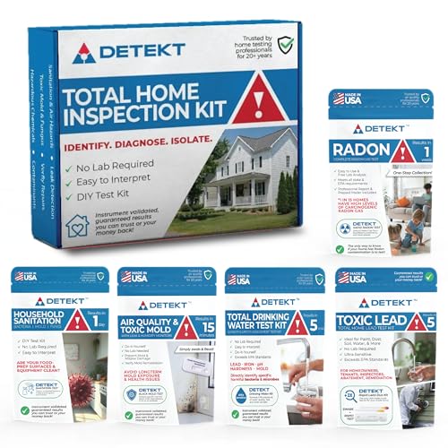 #1 Essential Home Inspection Testing Kit by Detekt® – Comprehensive Air, Water, & Hazards Screening – Made in USA – Instantly Detect Lead, Water Quality, Mold, Bacteria, Radon Gas, HVAC & Foundation