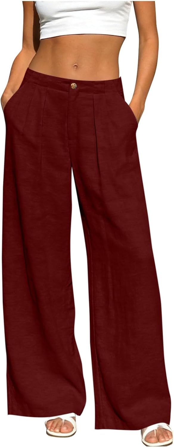 Wide Leg Pants Woman 2026 Summer Beach Pants High Waisted Straight Leg Solid Color Pant Soft Boho Pant with Pockets