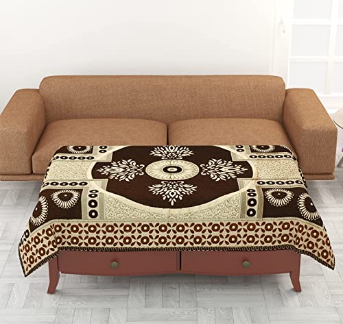 Image of Chenille Heavy Velvet Fabric Sofa Cover Back 5 Seater with 6 Arms Covers - Cushion Covers Set for Sofa and Centre Table Covers -(Coffee) 5 Seater Sofa Cover 10 Pieces Set - 3 + 1+1