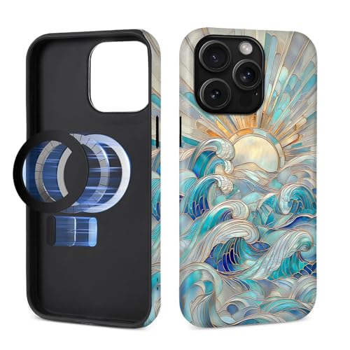 Coque iPhone 15 Pro Max MagSafe anti-rayures silicone mat robuste motif soleil