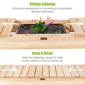 Giantex Garden Potting Bench Outdoor Wood Work Table wSliding Tabletop Planter Bench Work Station wRemovable Sink Storage Shelves for Backyard Patio Balcony Natural