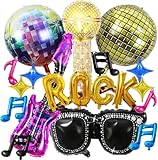 Shamoparty Fiesta de cumpleaños de discoteca, decoración de fiesta de música, globo de papel de aluminio, para fiestas de cumpleaños, decoración de música, suministros para adultos y niños