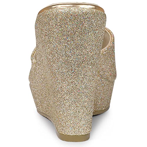 Allegra K Women's Glitter Platform Slip on Wedge Heels Sandals3