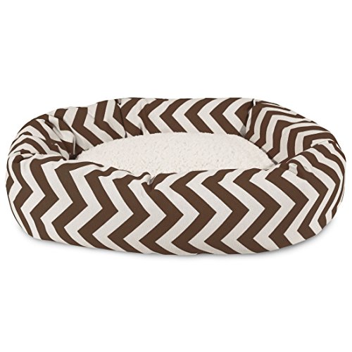 Image of Majestic Pet 52 Inch Chevron Sherpa Calming Dog Bed Washable - Cozy Soft Round Pet Bed with Spine for Head Support - Fluffy Donut Bed 52x35x11 (inch) - X- Large - Chocolate