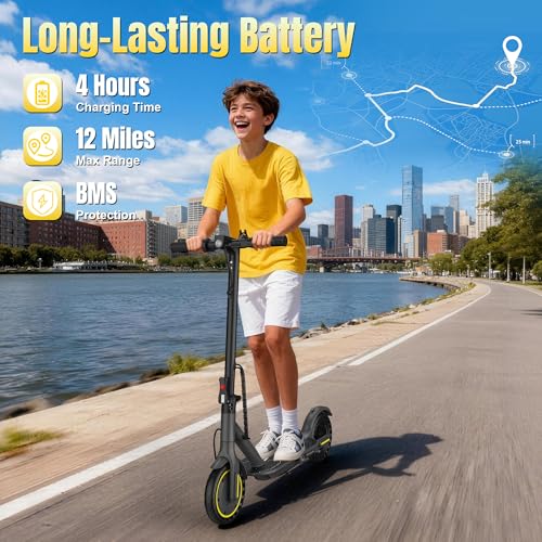 Image of Electric Scooter for Kids Aged 6-10, 350W Motor, 19 Mph Speed & 15 Miles Range, 8.5 inch Solid Tires, Lightweight Foldable Scooter with Dual Braking System, Max Load 265LBS