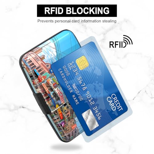Image of Credit Card Holder, Mini Aluminum Card Wallet RFID Blocking Slim Metal Hard Card Case for Women Men, Streetscape