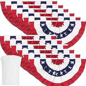 USA Pleated Fan Flag American US Bunting Flag Patriotic Half Fan Banner Flag with Canvas Header and Brass Grommets for 4th of July Memorial Day Indoor Outdoor Decoration 12 15×3 Feet