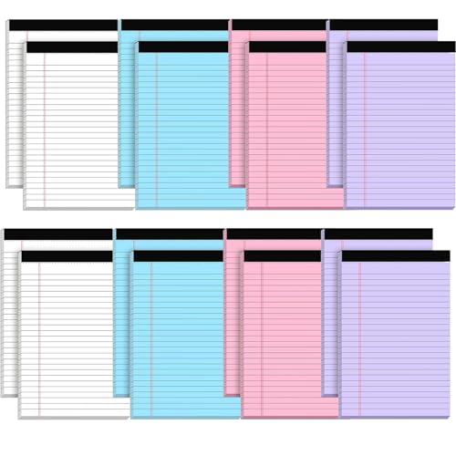Bloc-notes légaux 12,7x20,3 cm lignés | Lot de 16 blocs de 50 feuilles 4 couleurs