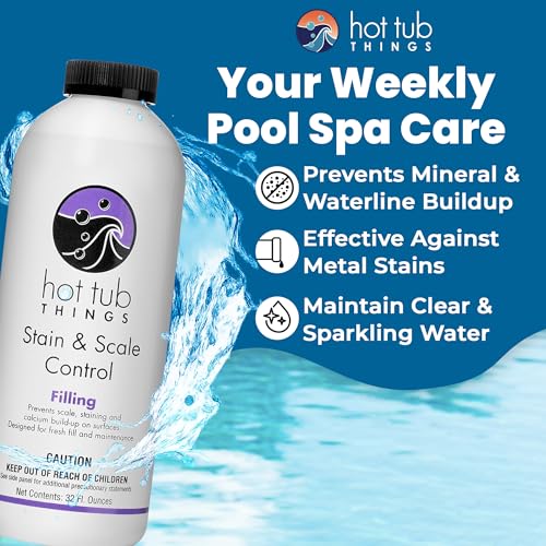 Hot Tub Things Stain & Scale Control, Metal & Mineral Remover for Hot Tubs, Spas & Pools, Prevents Scale Buildup, Protects Plumbing & Heater, Works with All Sanitizers, 32 Ounce