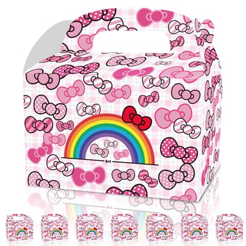 CNMOAOAGS 12Pcs Pink Bow tie Happy Birthday Decorations, Anime Hello Cat Birthday Party Favor Gift Boxes for Kids and Girls Party Theme supplies