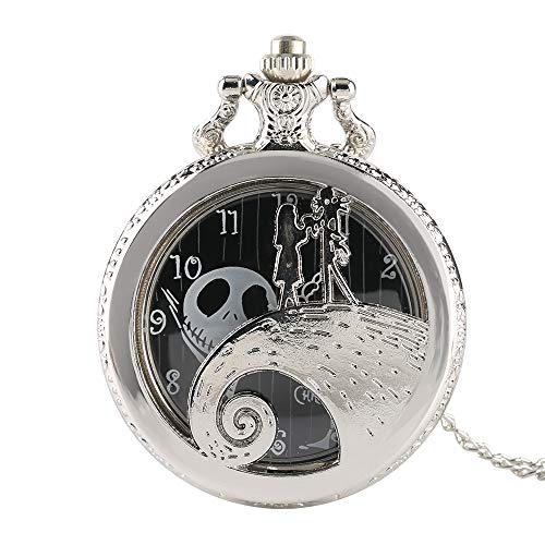 Antqiue - Reloj de bolsillo de plata con diseño de la pesadilla antes de Navidad, reloj de bolsillo de cuarzo, el regalo para hombres Tim Button The Nightmare Before Christmats Cover