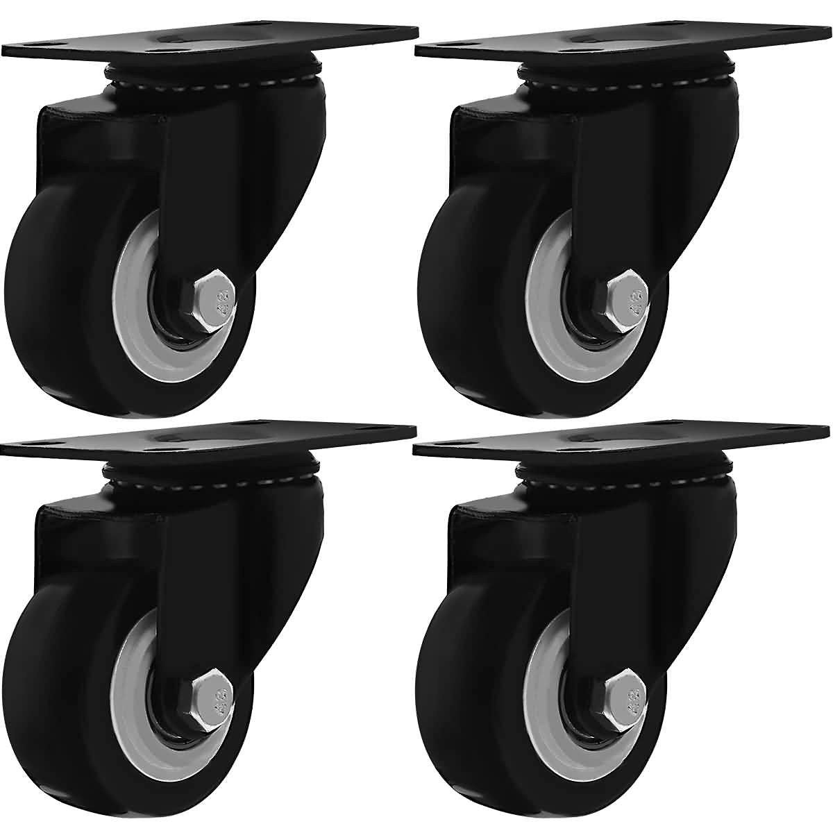 swivel caster wheels rubber base with top plate & bearing heavy duty pack of 4 black by online best service (2.5" no brake)