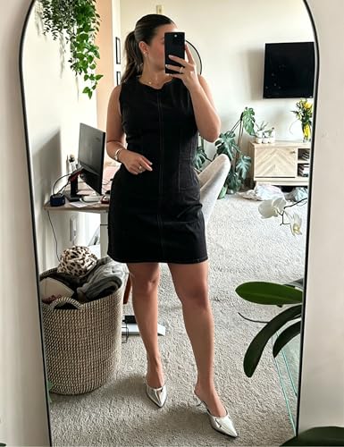 Image of Daacee Women's Sleeveless Bodycon Denim Mini Dress Sleeveless Waist Tucks Zipper Short Tank Jean Dresses Concert Outfits