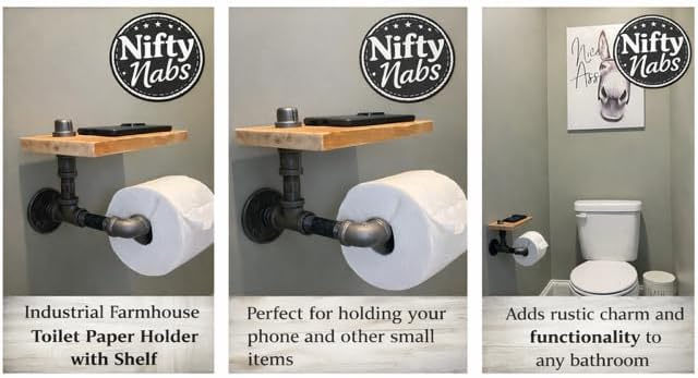 Industrial Farmhouse Toilet Paper Holder with Shelf