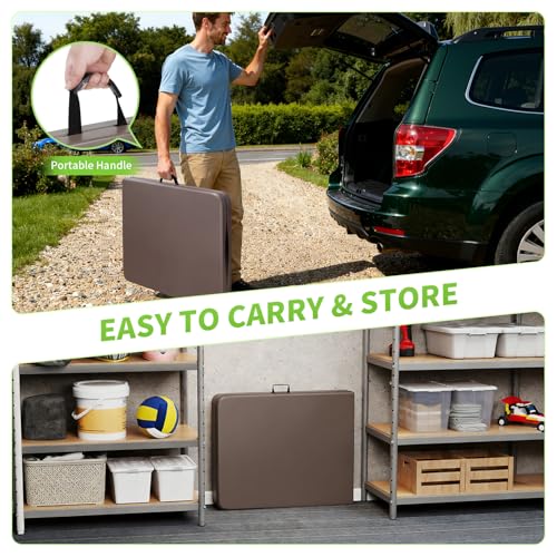 Image of BestOffice 6 FT Picnic Table, Portable Plastic Folding Table with Carrying Handle Perfect for Picnics, Parties, Party and Camping, Brown