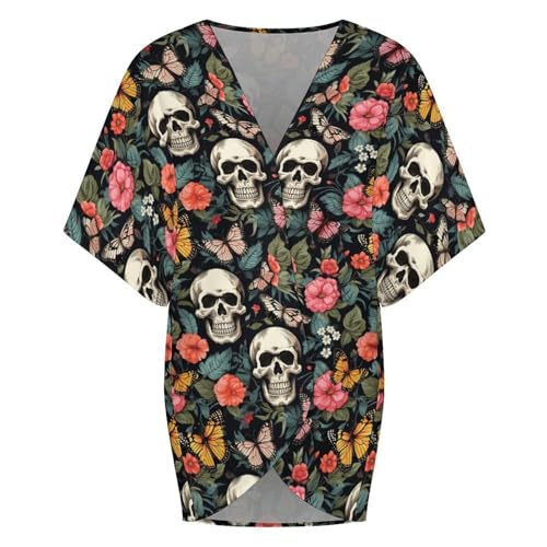 Colorful Flowers Floral Women's Cardigan Coat Half Sleeve Cover Up Summer Open Front Tops4