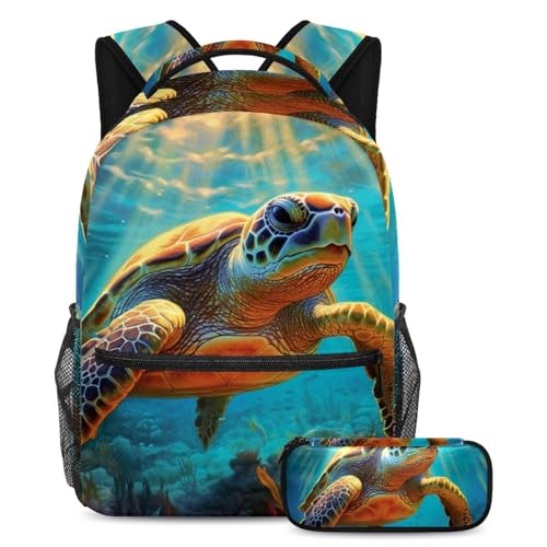 Sac à dos grand format Deep Ocean Turtle Blue Seaworld 150 cartable fille garçon ado