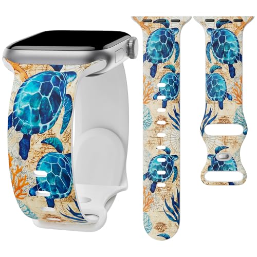 Image of Floral Band Compatible with Apple Watch Bands for Women 40mm 42mm 41mm 38mm 44mm 45mm 46mm 49mm, Cute Pattern Flower Soft Silicone Sport Strap for iWatch Series Ultra 11 10 SE 9 8 7 6 5 4 3 2
