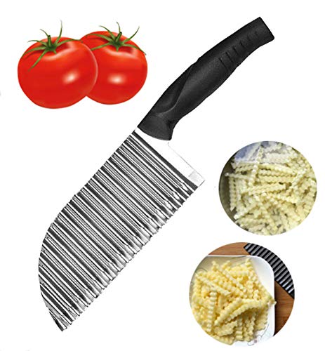 LaLiHa Garnishing Knife, Potato Cutter French Crinkle Stainless Steel Dough Waves Home Kitchen Vegetable Chip Blade Cooking Tools (Large, White)
