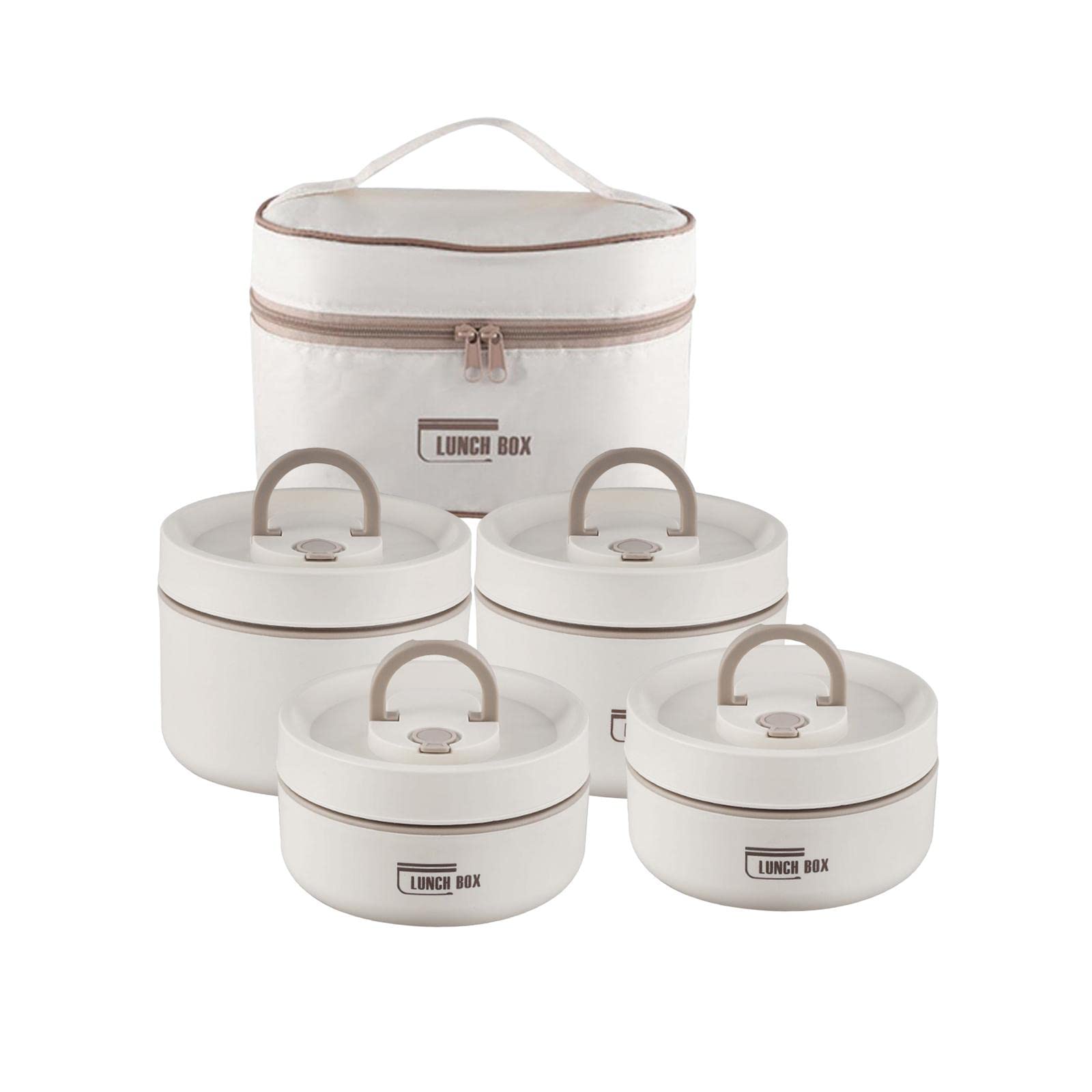 4-teiliges isoliertes Lunchbox-Set mit Behältern für Reisen und Camping,Beige