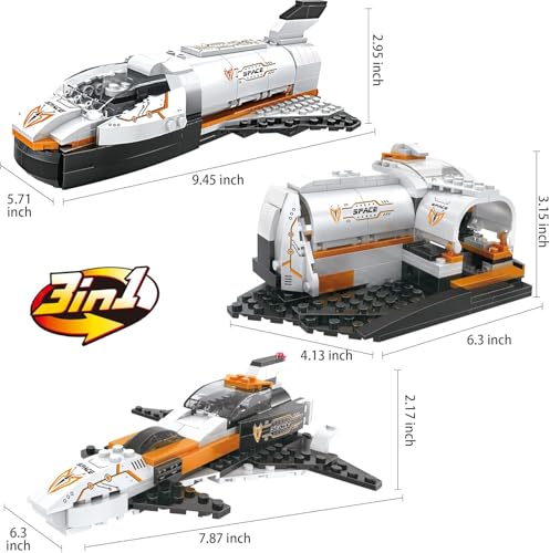 Image of Galaxy Hi-Tech 3 in 1 Future Flyer, Space Station, Fighter Jet Building Brick Set STEM Toy for Kids Educational Construction Kit Set Space Astronaut Theme Blocks and Bricks 168+ Pcs DIY