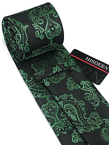 Image of HISDERN Extra Long Ties for Men Classic Floral Tie and Pocket Square Elegant Silk Necktie Handkerchief Set Wedding Party