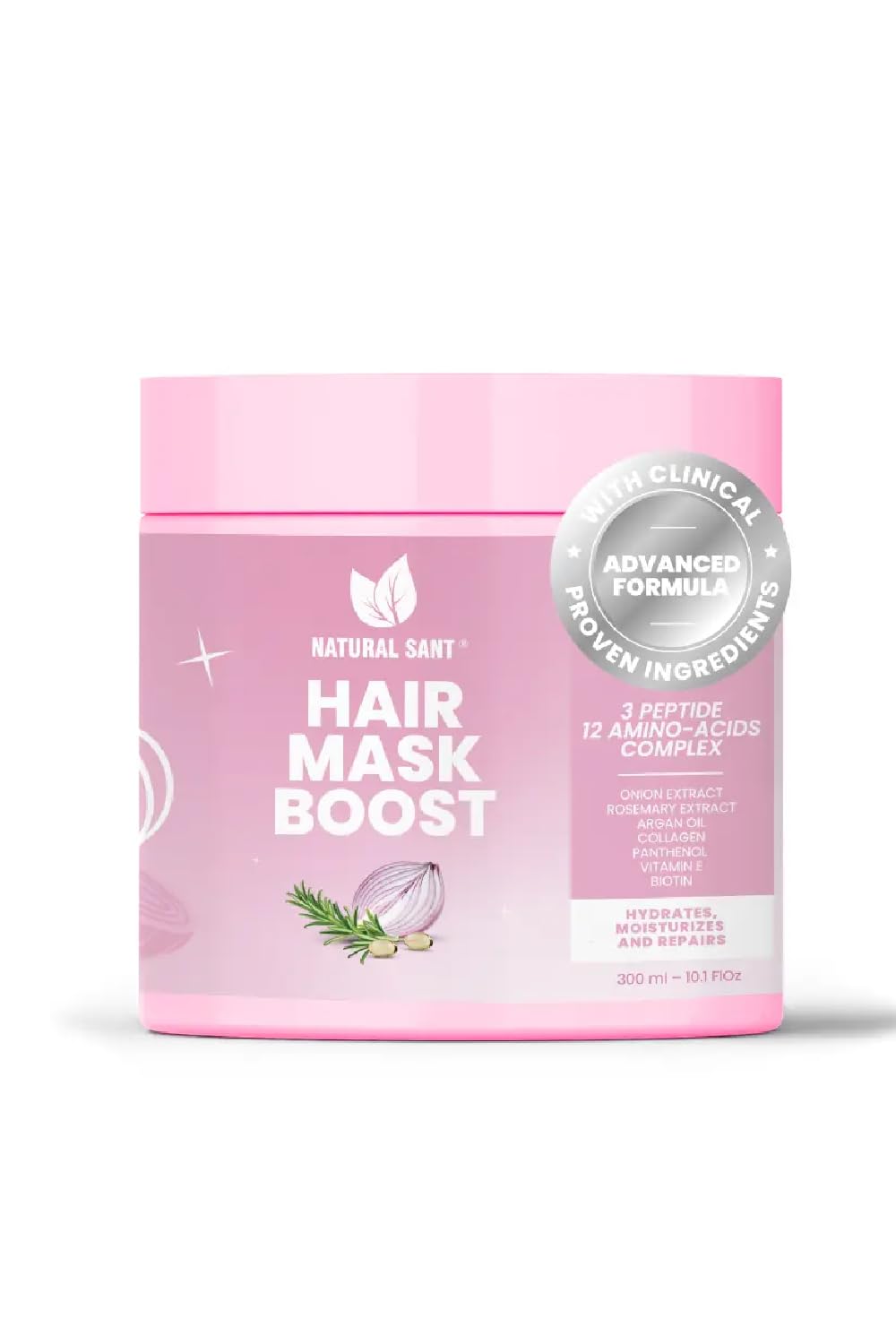 Natural sant Hair Mask with Onion, Rosemary and Argan Oil plus Collagen, 3 Peptides and 11 Amino Acid Complex for Strength and Growth