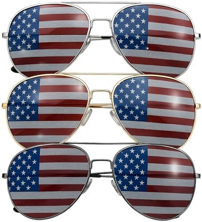 grinderPUNCH American Flag Aviator Sunglasses 3 Pack USA Stars and Stripes