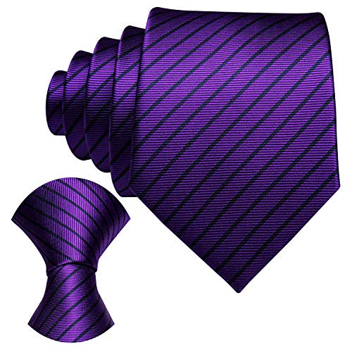 Image of Barry.Wang Tie Sets for Men Silk Stripe Necktie Woven Checkered Handkerchief Cufflinks Formal Business Wedding