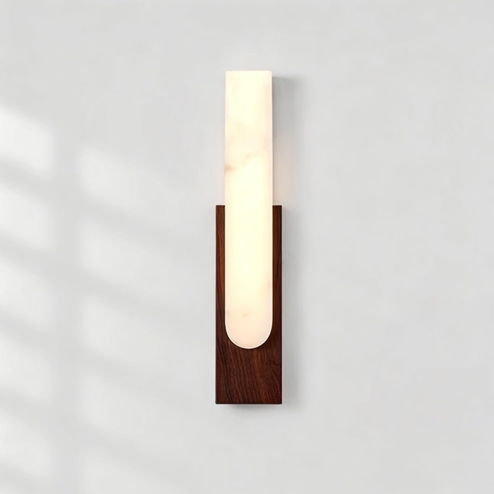 Kikioo 19 Inch Rectangular Alabaster Sconce,Walnut Hallway Lighting Fixture,Dimmable Flush Mount Wall Light Fixture,Nordic Style Wall Lamps for Stairway Bedroom and Corridor