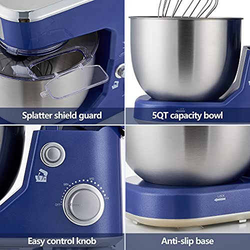 Cusimax Stand Mixer With 5-Qt Stainless Steel Bowl, Tilt-Head Kitchen Electric Mixer With Dough Hook, Mixing Beater And Whisk, Splash Guard (Blue) #TOP5
