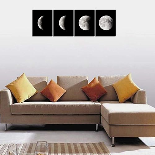 Miniatura 5 de Wieco Art Eclipse of the Moon - Impresiones de lienzo modernas para decoración de pared para sala de estar espacio abstracto imágenes en blanco y