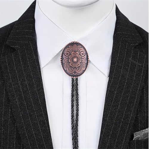 Image of GelConnie Flower Bolo Tie for Men Womens Western Cowboy Bolero Ties Men | Western Bolo Tie for Women, Cowboy Ties for Men Native American Leather Mens Necktie, Floral Bolero Necklace Rodeo Jewelry