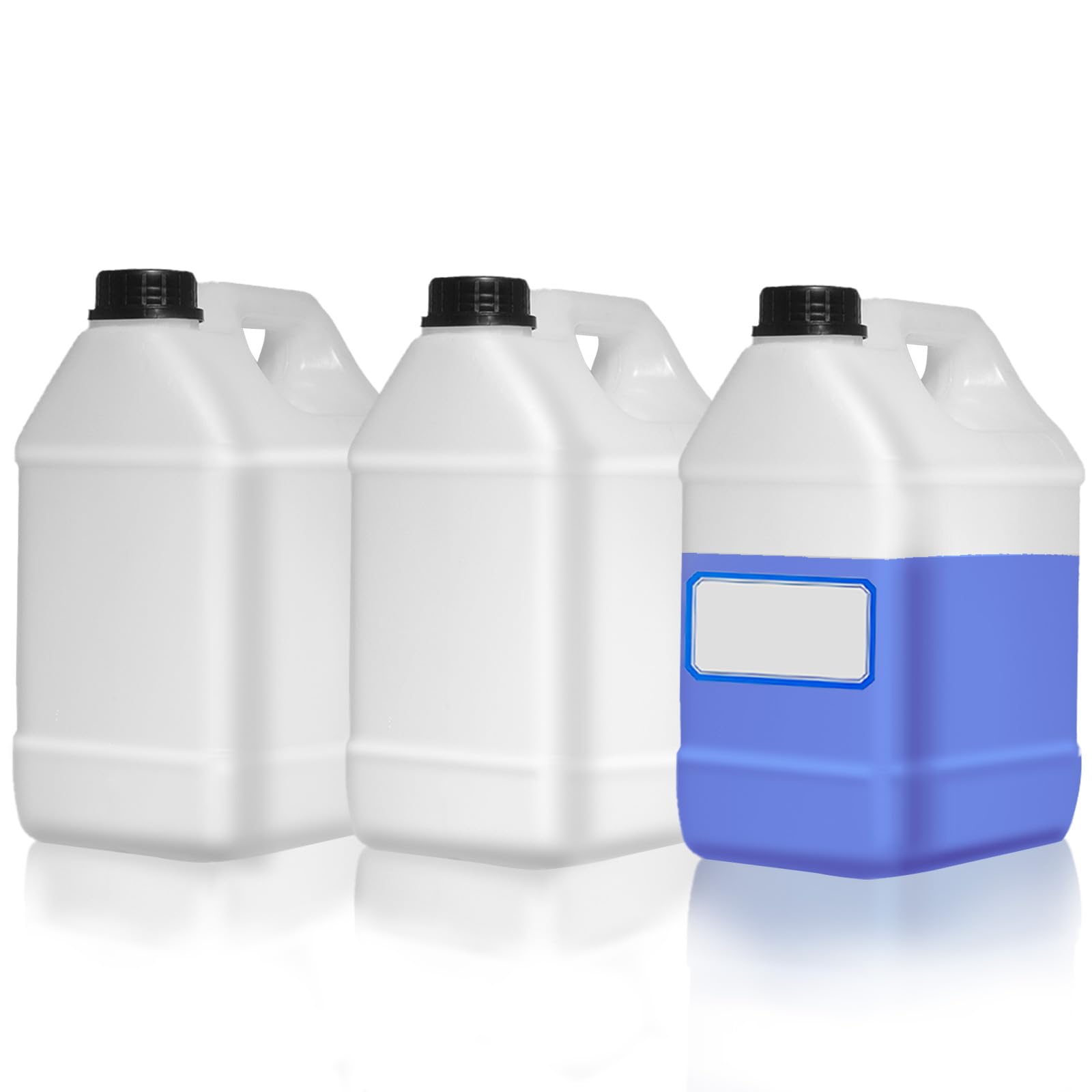 Zikoos 3 jarras de plástico de 1 galón con tapas y asas, recipientes cuadrados translúcidos de almacenamiento de líquidos, reutilizables, para camping, salsas, jabones, detergentes, líquidos,