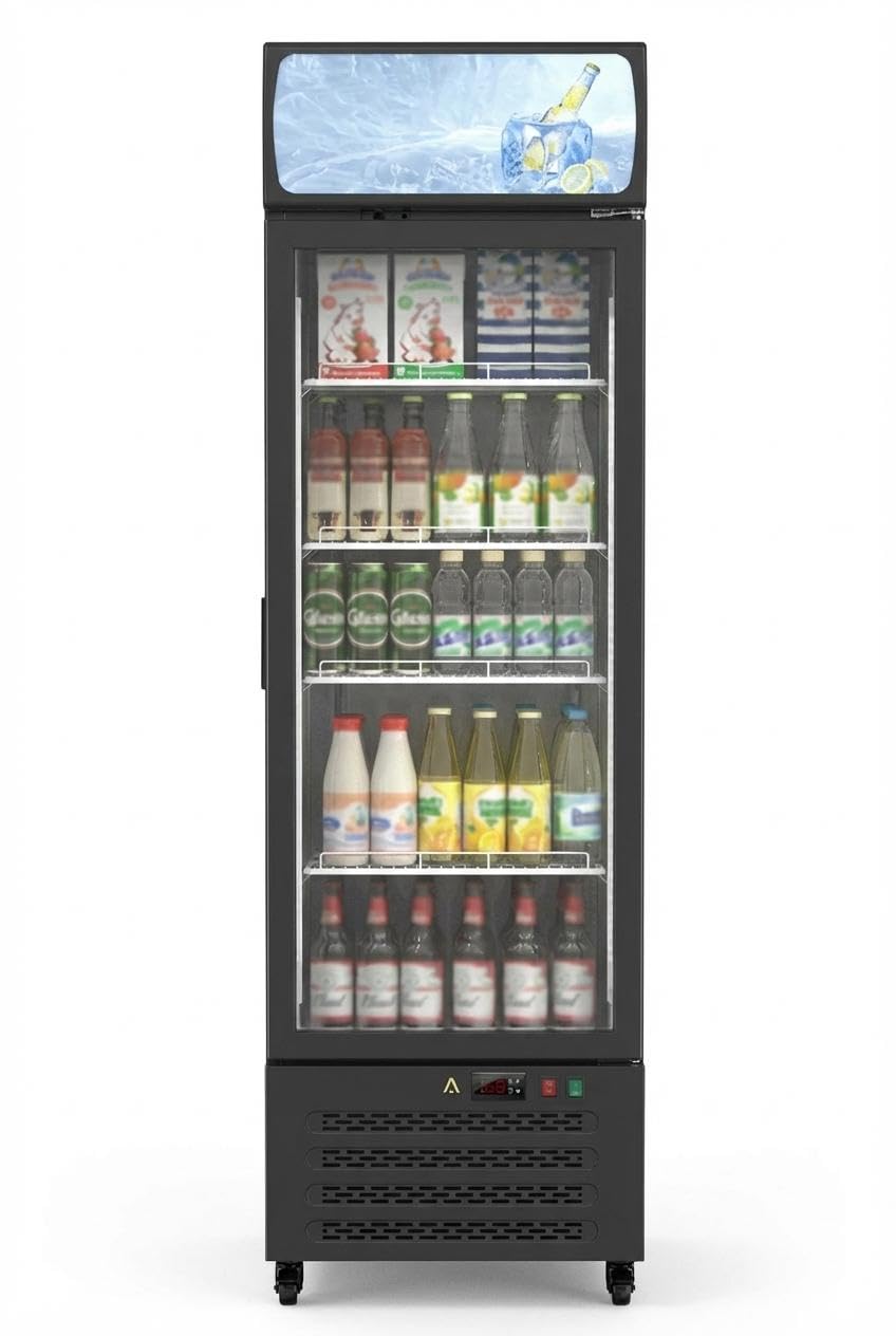 11.3 Cu. Ft Commercial Beverage Refrigerator, Glass Door Display Merchandiser Cooler with LED Light, Lock & Wheels, 300 Can Capacity