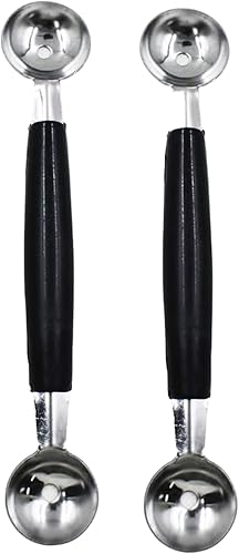 Paquete de 2 cucharas de bola de helado de fruta de doble extremo, bola de fruta de acero inoxidable 430, bolas de melón redondas lisas para sandía,