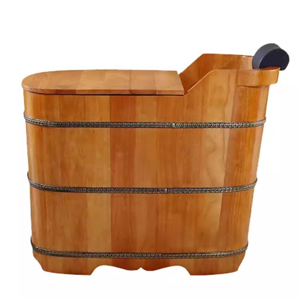Wolnostojący drewniany zestaw wanny, wanna z litego drewna z wyskakującym drenażem, tradycyjna japońska wanna z głębokim moczem,Oak 80cm/31.50"