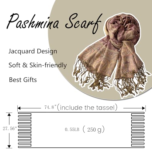 Image of Pashmina Scarf for Women Shawls and Wraps Reversible Paisley Vintage Jacquard Soft Silky Rave Scarves Men