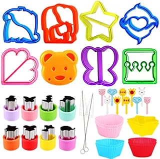 36Pcs Sandwich Cutters for Kids, Vegetable Cookie Cutters with Comfort Grip, Stainless Steel Fruit Shape Cutters, Cartoon Animal Bento Food Cutter Stamps, Bread Cutters with 10 Toothpicks and 2 Brush