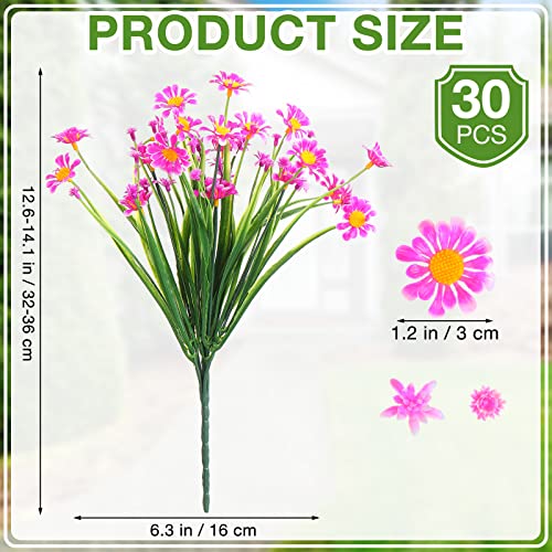 Artificial Daisy Flowers Outdoor Uv Resistant Flowers Shrubs Plastic Flowers Hanging Fake Daisies Plants Faux Mums For Wedding Cemetery Porch Window Planter Indoor Decor (Purple Red,30 Bundles) #TOP1