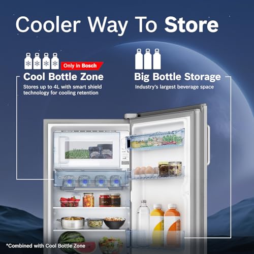 Image of Bosch 207L 5 Star Inverter Direct-Cool Single Door Refrigerator (CST20S25PI, Fine Steel, Base Stand with Drawer & Saperator)
