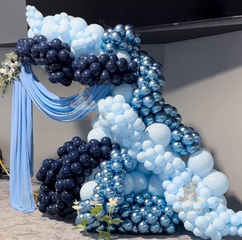 Image of Blue Gold Birthday Decorations - 104 Piece Metallic Party Kit with Balloons, Happy Birthday Banner (Card Board) & Gold Accents for Boys Birthday Party Supplies (Blue Gold)